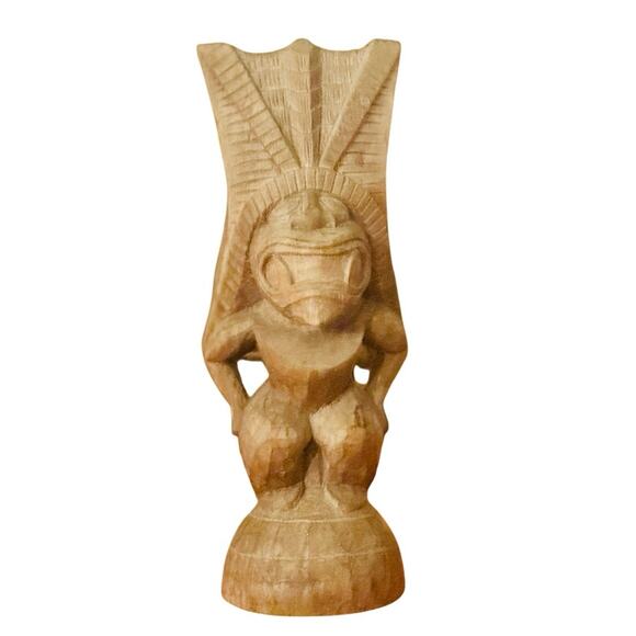 Vintage Other - Wood Carved Tiki Statue 12”